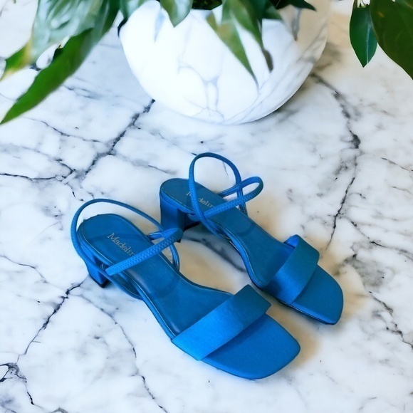 Madeline Shoes - Y2K Madeline NEW Ruby Blue Satin Strappy Heels 7.5 Square Toe Block Heel
